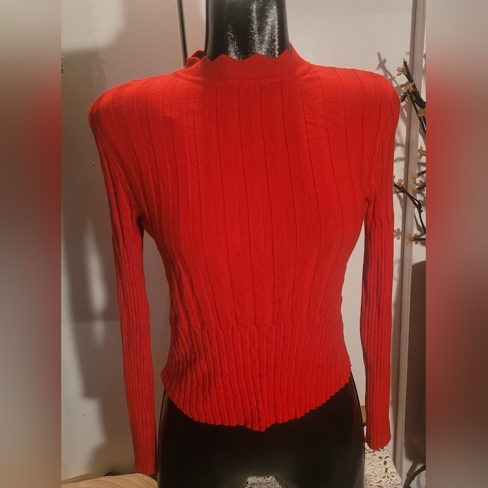 Brave Soul London Red Mock Crew Long Sleeve Top M